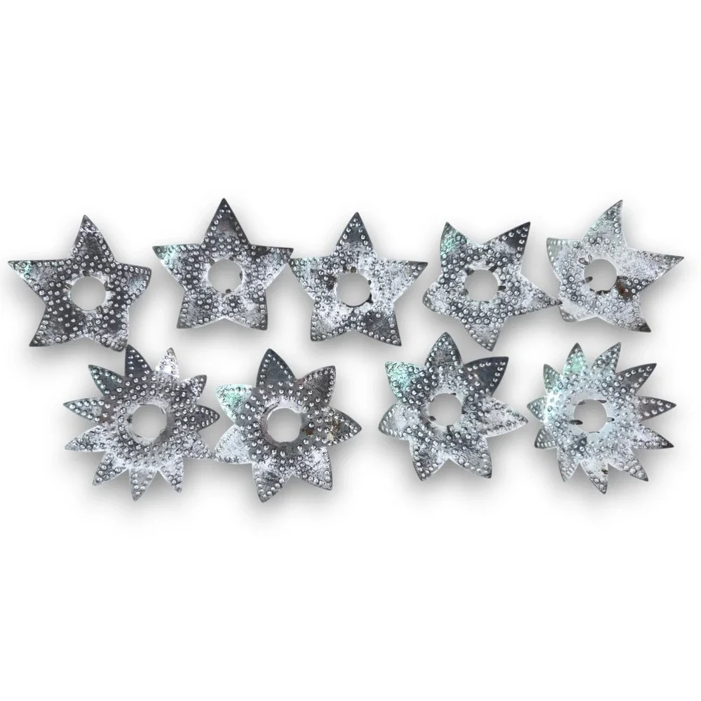 9 Vintage Antique Tin Reflectors Christmas Tree Light Silver Star 3